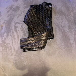 Metallic Black Cable-Knit Sweater